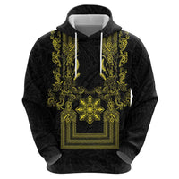 Philippines Barong Style Zip Hoodie with Polynesian Art and Leaf Motif Black-Gold Color LT03 - Polynesian Pride