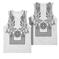 Philippines Barong Style Basketball Jersey with Polynesian Art and Leaf Motif Black-White Color