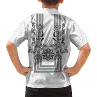 Philippines Barong Style Family Matching Long Sleeve Bodycon Dress and Hawaiian Shirt with Polynesian Art and Leaf Motif Black-White Color LT03 - Polynesian Pride