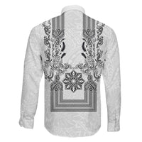 Philippines Barong Style Family Matching Off Shoulder Maxi Dress and Hawaiian Shirt with Polynesian Art and Leaf Motif Black-White Color LT03 - Polynesian Pride