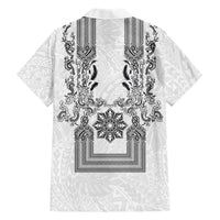 Philippines Barong Style Family Matching Off Shoulder Short Dress and Hawaiian Shirt with Polynesian Art and Leaf Motif Black-White Color LT03 - Polynesian Pride