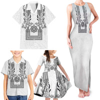 Philippines Barong Style Family Matching Tank Maxi Dress and Hawaiian Shirt with Polynesian Art and Leaf Motif Black-White Color LT03 - Polynesian Pride
