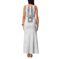 Philippines Barong Style Family Matching Tank Maxi Dress and Hawaiian Shirt with Polynesian Art and Leaf Motif Black-White Color LT03 - Polynesian Pride