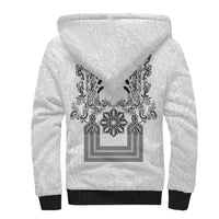 Philippines Barong Style Sherpa Hoodie with Polynesian Art and Leaf Motif Black-White Color LT03 - Polynesian Pride