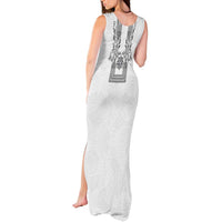 Philippines Barong Style Tank Maxi Dress with Polynesian Art and Leaf Motif Black-White Color