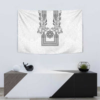 Philippines Barong Style Tapestry with Polynesian Art and Leaf Motif Black-White Color