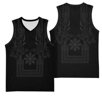Philippines Barong Style Basketball Jersey with Polynesian Art and Leaf Motif Black Color