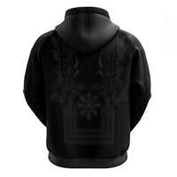 Philippines Barong Style Hoodie with Polynesian Art and Leaf Motif Black Color