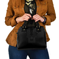 Philippines Barong Style Shoulder Handbag with Polynesian Art and Leaf Motif Black Color