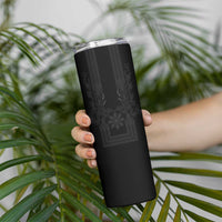 Philippines Barong Style Skinny Tumbler with Polynesian Art and Leaf Motif Black Color LT03 - Polynesian Pride