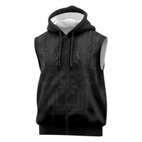 Philippines Barong Style Sleeveless Zip Hoodie with Polynesian Art and Leaf Motif Black Color LT03 Black - Polynesian Pride