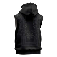 Philippines Barong Style Sleeveless Zip Hoodie with Polynesian Art and Leaf Motif Black Color LT03 - Polynesian Pride