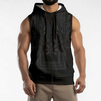Philippines Barong Style Sleeveless Zip Hoodie with Polynesian Art and Leaf Motif Black Color LT03 - Polynesian Pride