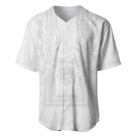 Philippines Barong Style Baseball Jersey with Polynesian Art and Leaf Motif White Color