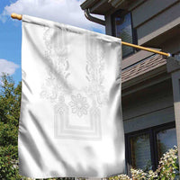 Philippines Barong Style Garden Flag with Polynesian Art and Leaf Motif White Color