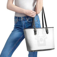 Philippines Barong Style Leather Tote Bag with Polynesian Art and Leaf Motif White Color