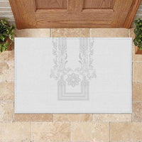 Philippines Barong Style Rubber Doormat with Polynesian Art and Leaf Motif White Color