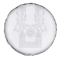 Philippines Barong Style Spare Tire Cover with Polynesian Art and Leaf Motif White Color