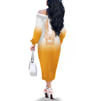 Philippines Barong Style Family Matching Off The Shoulder Long Sleeve Dress and Hawaiian Shirt with Polynesian Art and Leaf Motif Yellow Color LT03 - Polynesian Pride