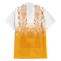 Philippines Barong Style Family Matching Short Sleeve Bodycon Dress and Hawaiian Shirt with Polynesian Art and Leaf Motif Yellow Color LT03 - Polynesian Pride