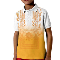 Philippines Barong Style Kid Polo Shirt with Polynesian Art and Leaf Motif Yellow Color