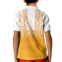 Philippines Barong Style Kid Polo Shirt with Polynesian Art and Leaf Motif Yellow Color