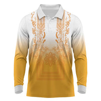 Philippines Barong Style Long Sleeve Polo Shirt with Polynesian Art and Leaf Motif Yellow Color LT03 Yellow - Polynesian Pride