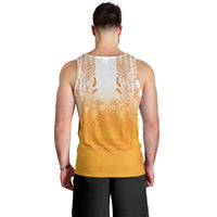Philippines Barong Style Men Tank Top with Polynesian Art and Leaf Motif Yellow Color