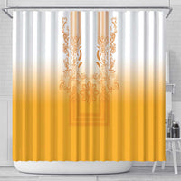 Philippines Barong Style Shower Curtain with Polynesian Art and Leaf Motif Yellow Color
