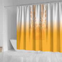 Philippines Barong Style Shower Curtain with Polynesian Art and Leaf Motif Yellow Color