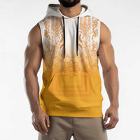 Philippines Barong Style Sleeveless Hoodie with Polynesian Art and Leaf Motif Yellow Color LT03 - Polynesian Pride