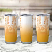 Philippines Barong Style Tumbler Cup with Polynesian Art and Leaf Motif Yellow Color