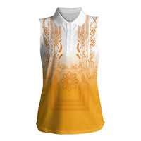 Philippines Barong Style Women Sleeveless Polo Shirt with Polynesian Art and Leaf Motif Yellow Color LT03 Female Yellow - Polynesian Pride