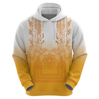 Philippines Barong Style Zip Hoodie with Polynesian Art and Leaf Motif Yellow Color