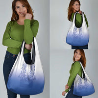 Philippines Barong Style Grocery Bag with Polynesian Art and Leaf Motif Blue Color