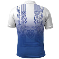Philippines Barong Style Polo Shirt with Polynesian Art and Leaf Motif Blue Color