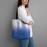 Philippines Barong Style Tote Bag with Polynesian Art and Leaf Motif Blue Color