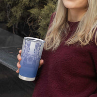 Philippines Barong Style Tumbler Cup with Polynesian Art and Leaf Motif Blue Color