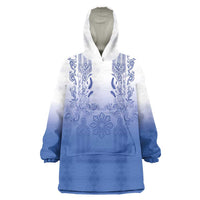 Philippines Barong Style Wearable Blanket Hoodie with Polynesian Art and Leaf Motif Blue Color LT03 One Size Blue - Polynesian Pride