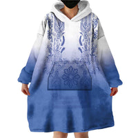Philippines Barong Style Wearable Blanket Hoodie with Polynesian Art and Leaf Motif Blue Color LT03 - Polynesian Pride