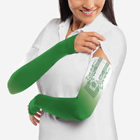 Philippines Barong Style Arm Sleeves with Polynesian Art and Leaf Motif Green Color