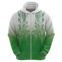 Philippines Barong Style Hoodie with Polynesian Art and Leaf Motif Green Color