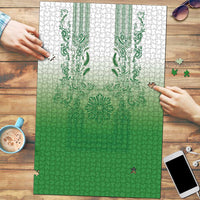 Philippines Barong Style Puzzle with Polynesian Art and Leaf Motif Green Color