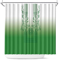 Philippines Barong Style Shower Curtain with Polynesian Art and Leaf Motif Green Color
