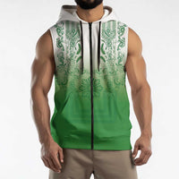 Philippines Barong Style Sleeveless Zip Hoodie with Polynesian Art and Leaf Motif Green Color LT03 - Polynesian Pride