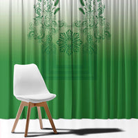 Philippines Barong Style Window Curtain with Polynesian Art and Leaf Motif Green Color
