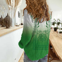 Philippines Barong Style Women Casual Shirt with Polynesian Art and Leaf Motif Green Color LT03 - Polynesian Pride