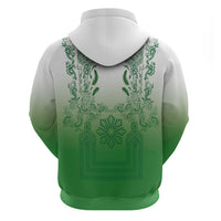Philippines Barong Style Zip Hoodie with Polynesian Art and Leaf Motif Green Color