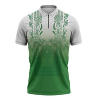 Philippines Barong Style Zipper Polo Shirt with Polynesian Art and Leaf Motif Green Color LT03 Green - Polynesian Pride