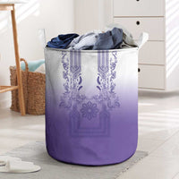 Philippines Barong Style Laundry Basket with Polynesian Art and Leaf Motif Purple Color